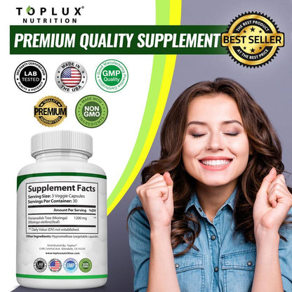 Moringa Capsules 1200mg - Pure Moringa Powder for Immune, Gut health
