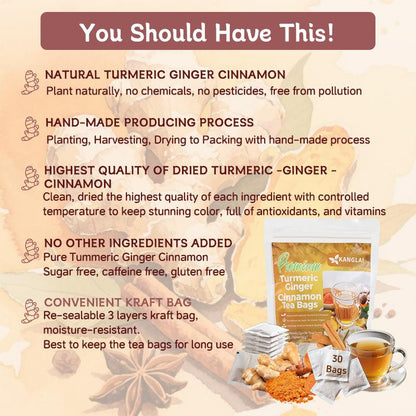 Té de cúrcuma con especias: cúrcuma, jengibre, canela. 100 % natural.