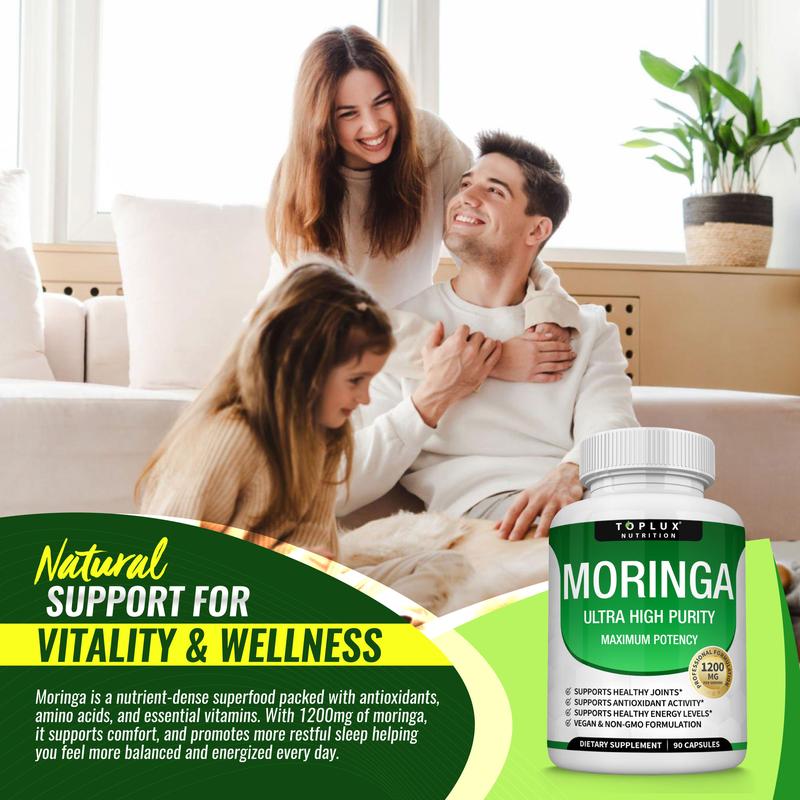 Moringa Capsules 1200mg - Pure Moringa Powder for Immune, Gut health